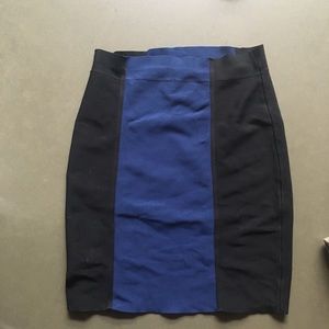Bcbg black and navy blue color block bandage skirt